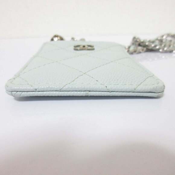 CHANEL Caviar Leather Matelasse Chain Pass Case with Key Ring, Light Blue, Wo... - Picture 5 of 16